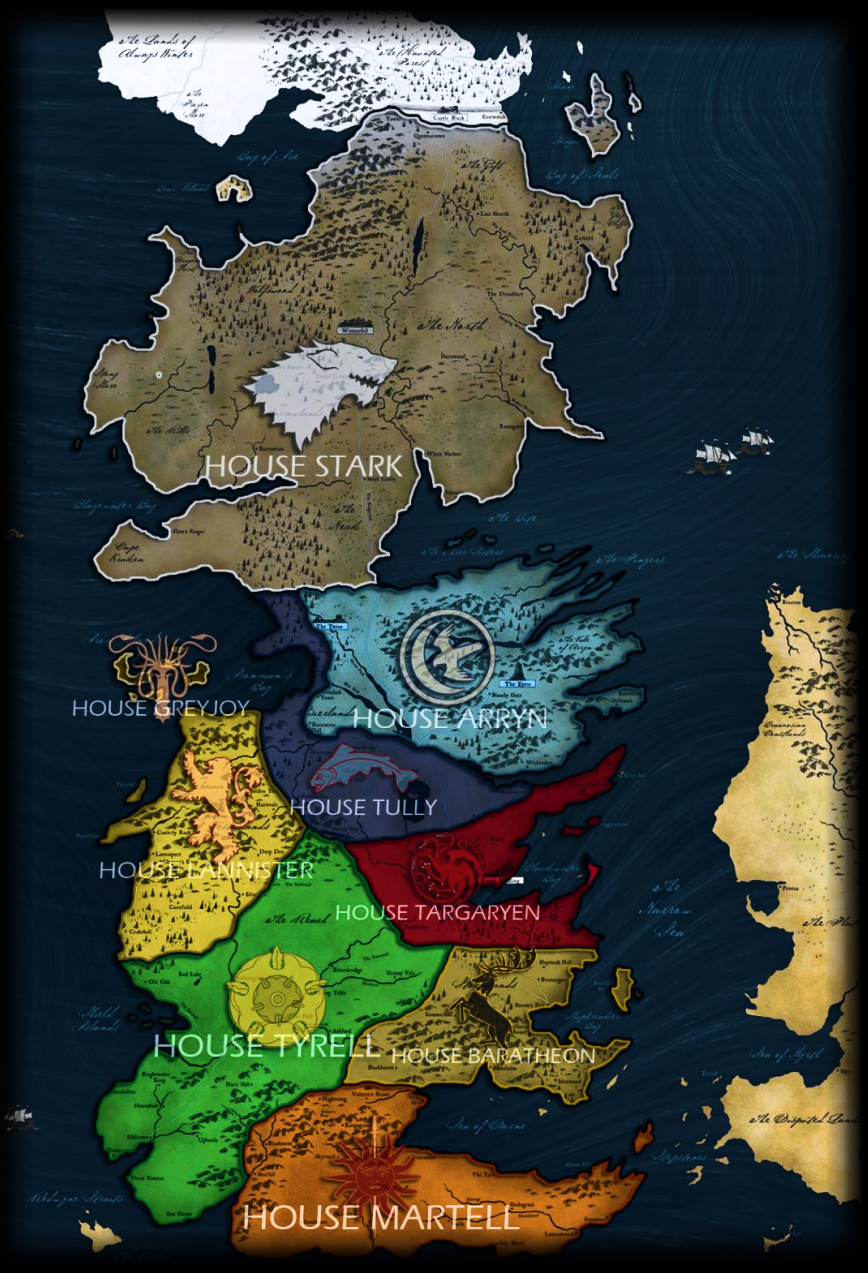 Mapa detalhado de Westeros e os Sete Reinos